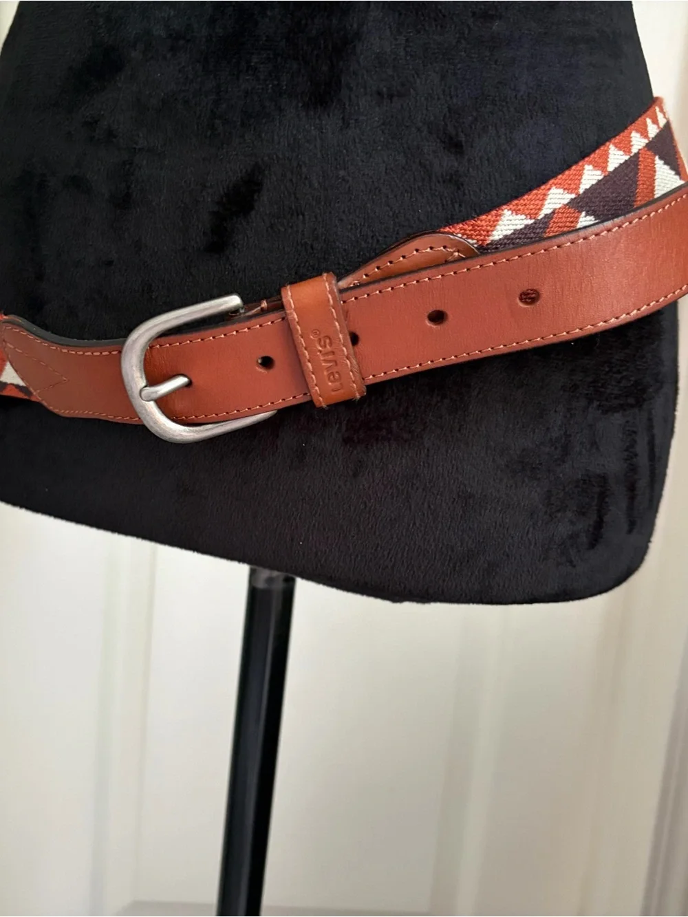 Levi's Woven Geometric Belt - Rust, Navy & Cream